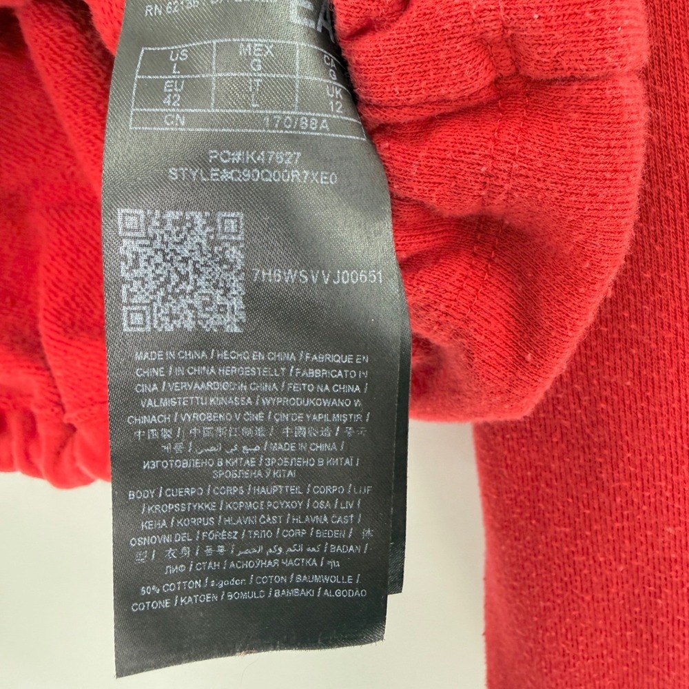 Guess Red Cropped Zip Up Hoodie Long Sleeve Drawstring Hem Logo Graphic Large - Picture 9 of 12